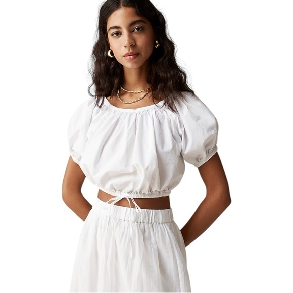 J. Crew Tops - J Crew White Cinched Waist Puffed Short Sleeve Cropped Top  Womens Size XS